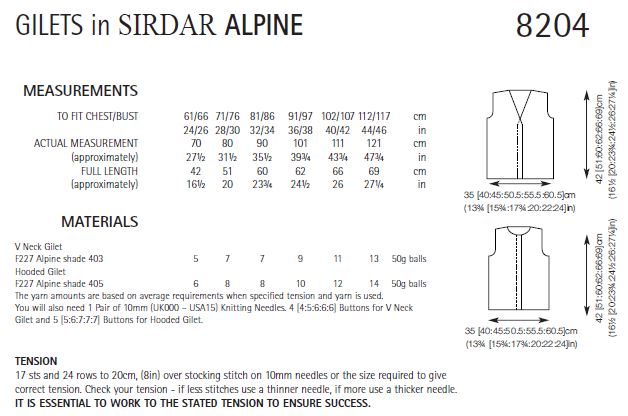 Sirdar 8204 Gilets in Alpine (PDF) Knit in a Box