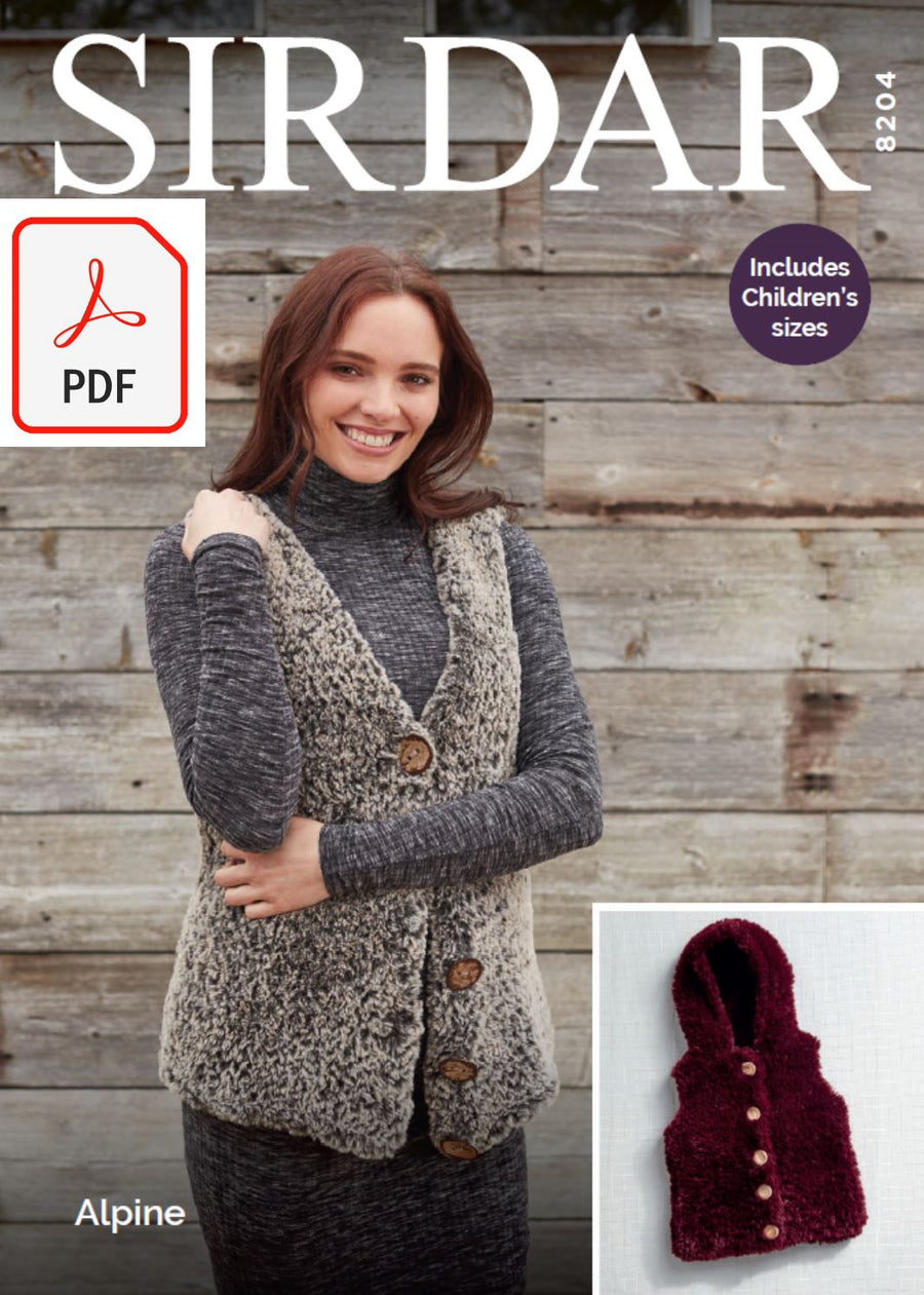 Sirdar 8204 Gilets in Alpine (PDF) Knit in a Box 