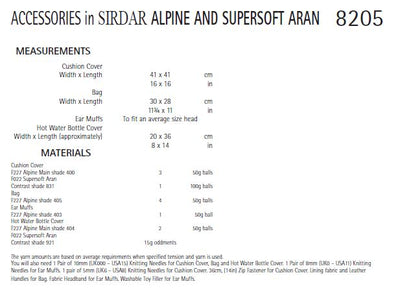 Sirdar 8205 Accessories in Alpine and Supersoft Aran (PDF) Knit in a Box