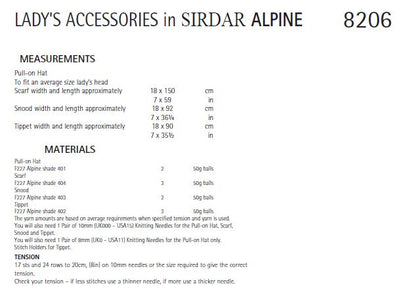 Sirdar 8206 Lady´s Accessories in Alpine (PDF) Knit in a Box