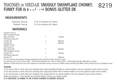 Sirdar 8219 Teacosies in Snuggly Snowflake Chunky, Funny Fur and Hayfield Bonus Glitter DK (PDF) Knit in a Box