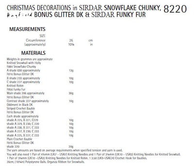 Sirdar 8220 Christmas Decorations in Snowflake Chunky, Hayfield Bonus Glitter DK and Sirdar Funky Fun (PDF) Knit in a Box