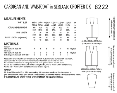 Sirdar 8222 Ladies Cardigan & Waistcoat in Sirdar Crofter DK (PDF) Knit in a Box