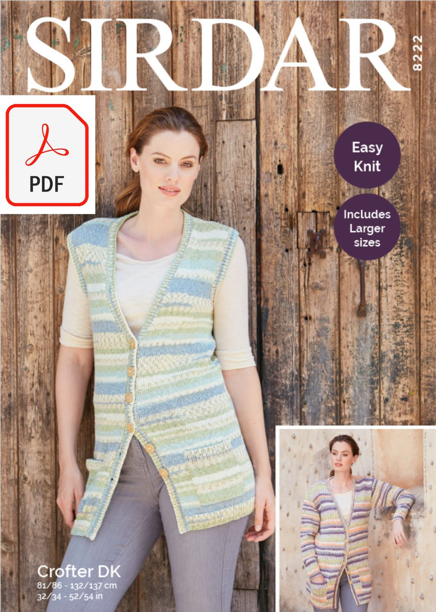 Sirdar 8222 Ladies Cardigan & Waistcoat in Sirdar Crofter DK (PDF) Knit in a Box 