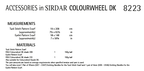 Sirdar 8223 Ladies Accessories in Sirdar Colourwheel DK (PDF) Knit in a Box