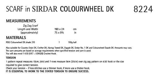 Sirdar 8224 Crochet Scarf in Sirdar Colourwheel DK (PDF) Knit in a Box
