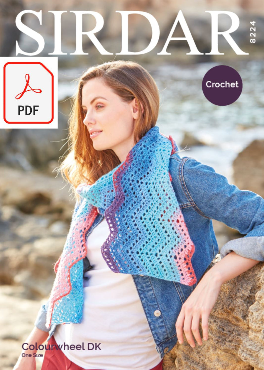Sirdar 8224 Crochet Scarf in Sirdar Colourwheel DK (PDF) Knit in a Box 