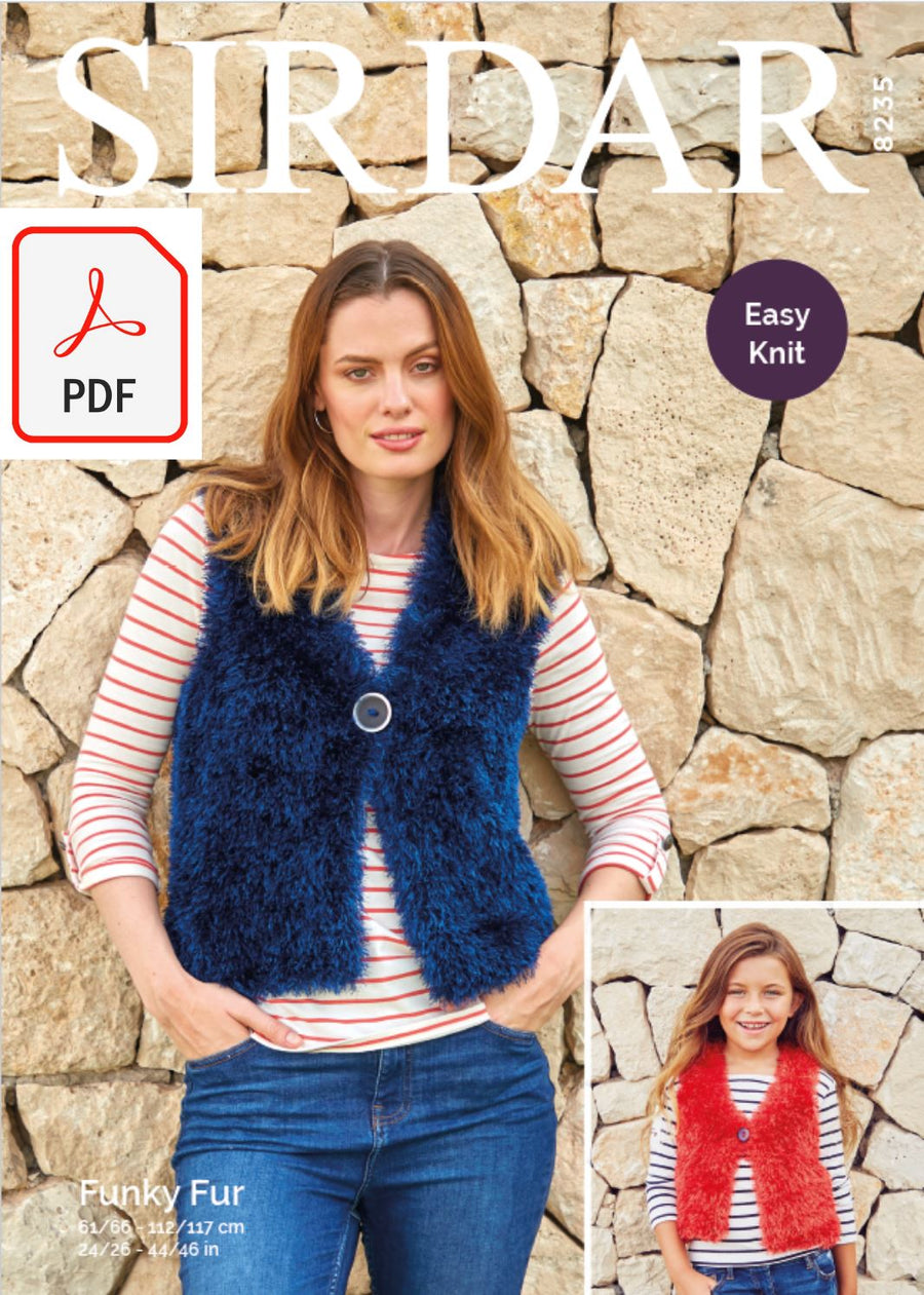 Sirdar 8235 Ladies / Childrens Waistcoat in Sirdar Funky Fur (PDF) Knit in a Box 
