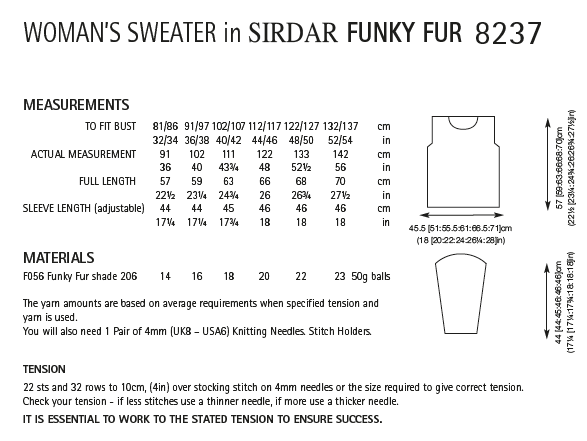 Sirdar 8237 Ladies Sweater in Sirdar Funky Fur (PDF) Knit in a Box