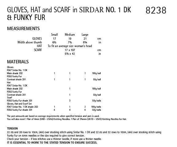 Sirdar 8238 Gloves, Hat & Scarf in Sirdar No.1 DK & Funky Fur (PDF) Knit in a Box