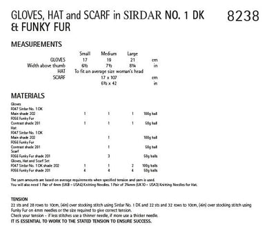 Sirdar 8238 Gloves, Hat & Scarf in Sirdar No.1 DK & Funky Fur (PDF) Knit in a Box