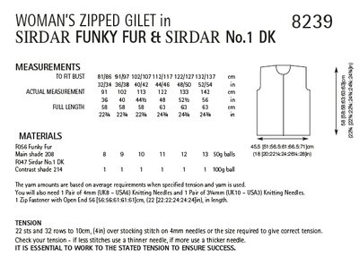 Sirdar 8239 Ladies Zipped Gilet in Sirdar No.1 DK & Funky Fur (PDF) Knit in a Box