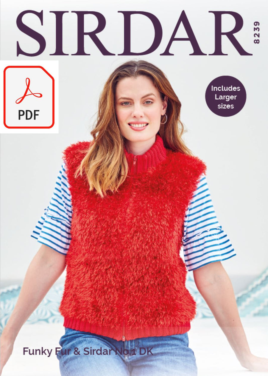 Sirdar 8239 Ladies Zipped Gilet in Sirdar No.1 DK & Funky Fur (PDF) Knit in a Box 