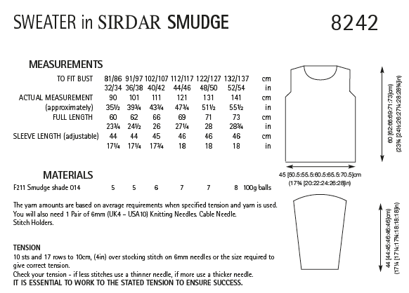 Sirdar 8242 Ladies Sweater in Sirdar Smudge (PDF) Knit in a Box