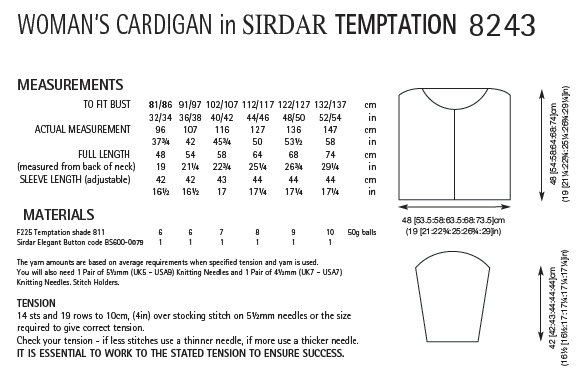Sirdar 8243 Ladies Cardigan in Sirdar Temptation (PDF) Knit in a Box