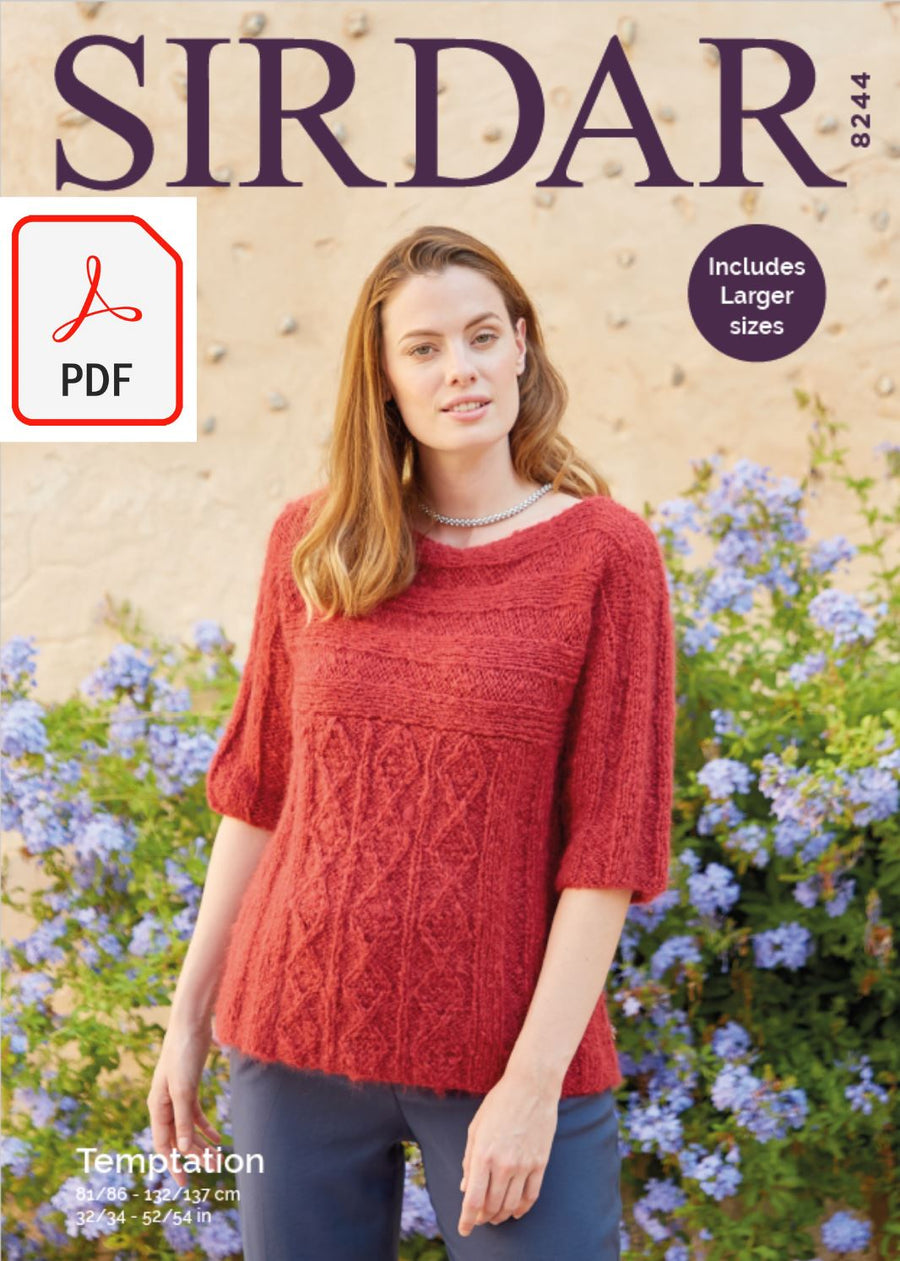 Sirdar 8244 Ladies Sweater in Sirdar Temptation (PDF) Knit in a Box 