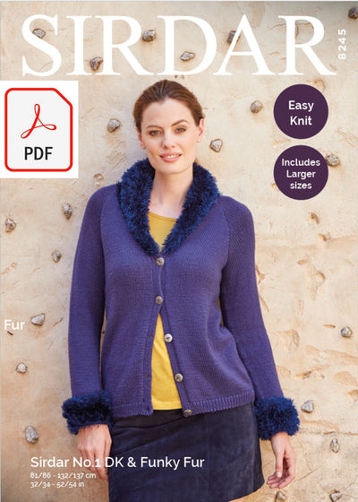 Sirdar 8245 Ladies Cardigan in Sirdar No.1 DK & Funky Fur (PDF) Knit in a Box