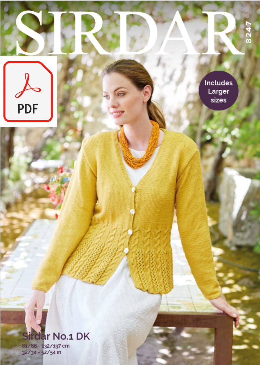 Sirdar 8247 Ladies Cardigan in Sirdar No.1 DK (PDF) Knit in a Box 