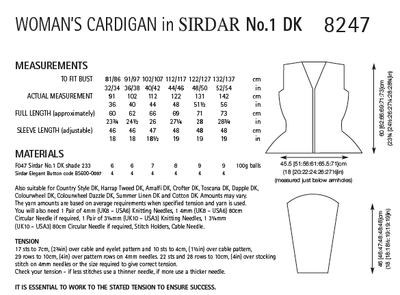 Sirdar 8247 Ladies Cardigan in Sirdar No.1 DK (PDF) Knit in a Box