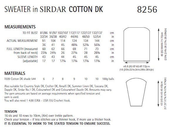 Sirdar 8256 Ladies Crochet Sweater in Sirdar Cotton DK (PDF) Knit in a Box