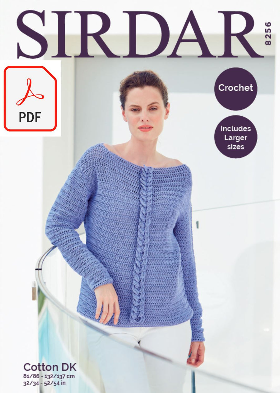 Sirdar 8256 Ladies Crochet Sweater in Sirdar Cotton DK (PDF) Knit in a Box 