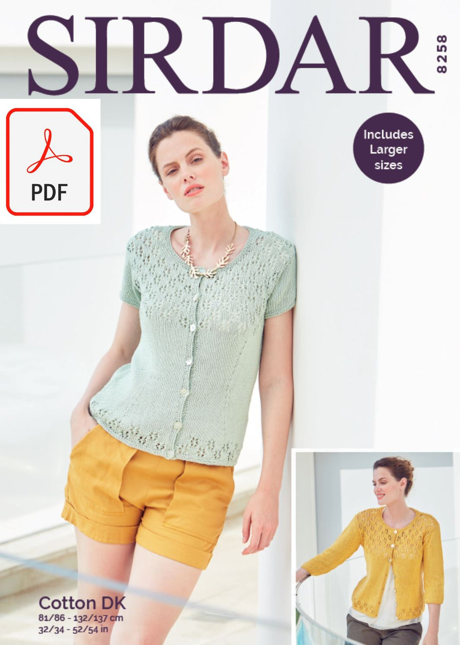Sirdar 8258 Ladies Cardigans in Sirdar Cotton DK (PDF) Knit in a Box 