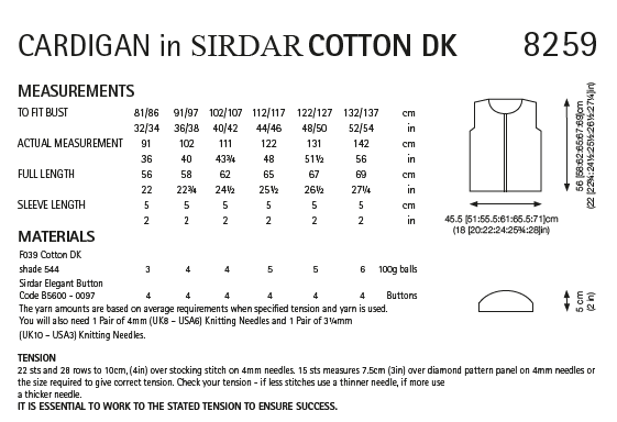 Sirdar 8259 Ladies Cardigan in Sirdar Cotton DK (PDF) Knit in a Box