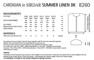 Sirdar 8260 Ladies Cardigan in Sirdar Summer Linen DK (PDF) Knit in a Box