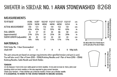 Sirdar 8268 Ladies Sweater in Sirdar No.1 Aran Stonewashed (PDF) Knit in a Box