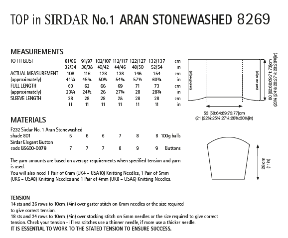 Sirdar 8269 Ladies Top in Sirdar No.1 Aran Stonewashed (PDF) Knit in a Box