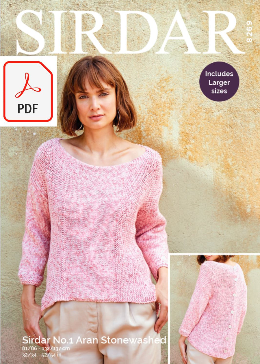 Sirdar 8269 Ladies Top in Sirdar No.1 Aran Stonewashed (PDF) Knit in a Box 