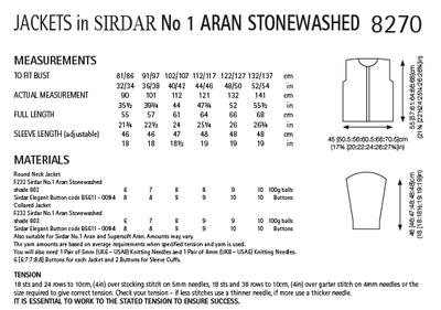 Sirdar 8270 Ladies Jackets in Sirdar No.1 Aran Stonewashed (PDF) Knit in a Box