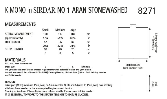 Sirdar 8271 Ladies Kimono in Sirdar No.1 Aran Stonewashed (PDF) Knit in a Box