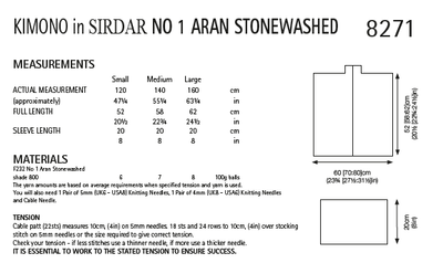Sirdar 8271 Ladies Kimono in Sirdar No.1 Aran Stonewashed (PDF) Knit in a Box