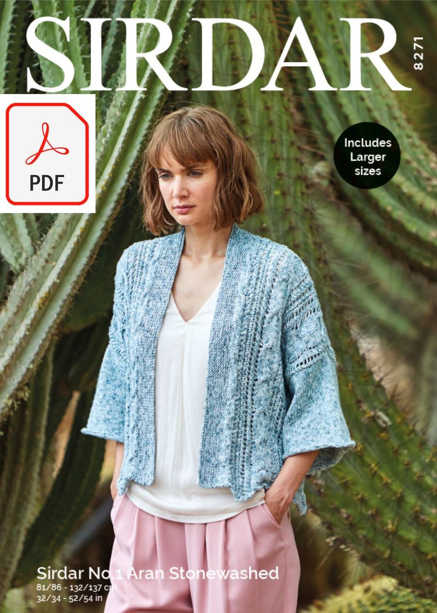 Sirdar 8271 Ladies Kimono in Sirdar No.1 Aran Stonewashed (PDF) Knit in a Box 