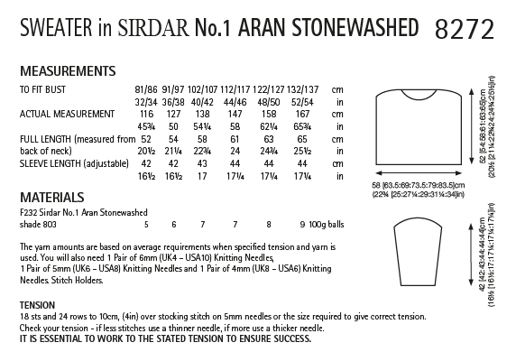 Sirdar 8272 Ladies Sweater in Sirdar No.1 Aran Stonewashed (PDF) Knit in a Box