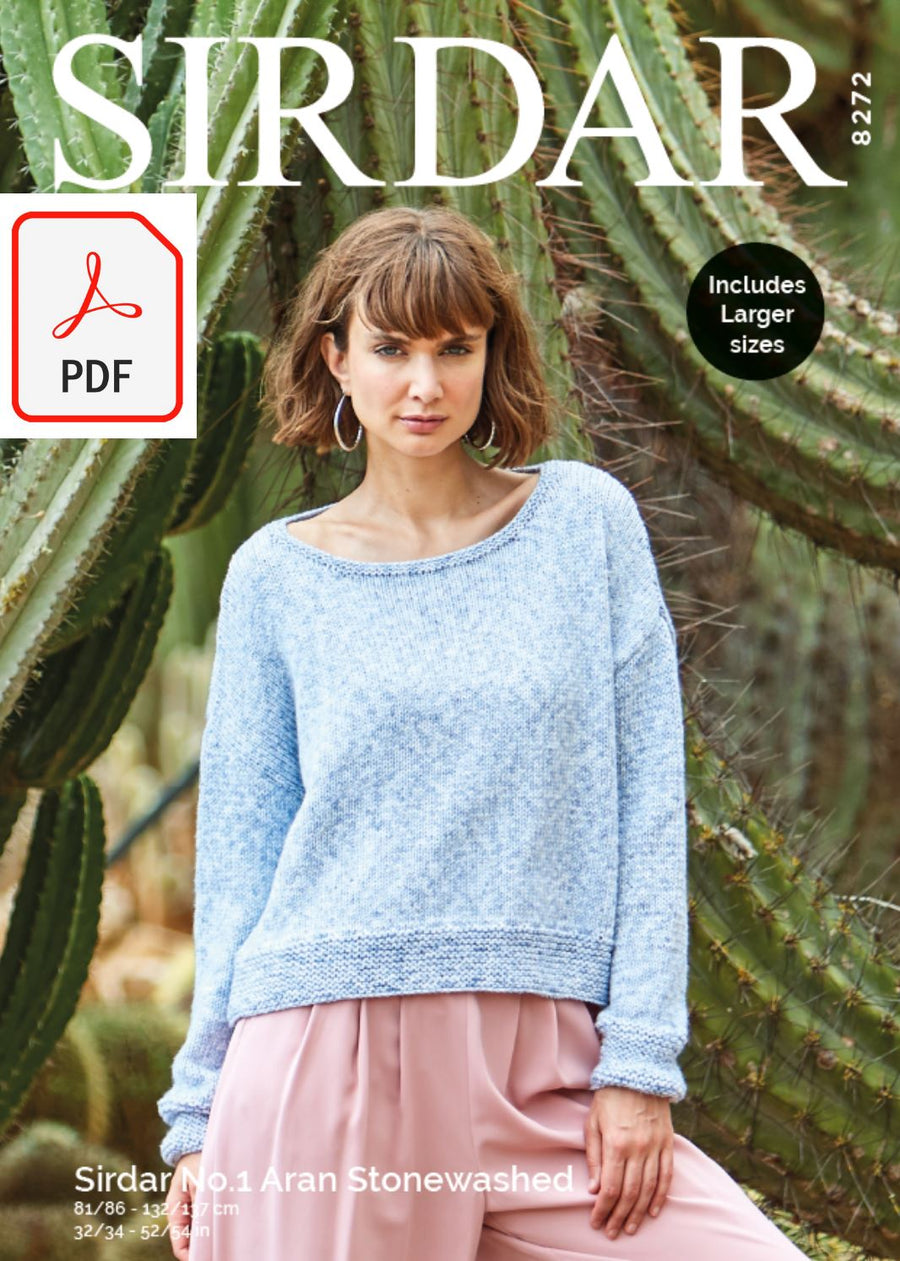 Sirdar 8272 Ladies Sweater in Sirdar No.1 Aran Stonewashed (PDF) Knit in a Box 