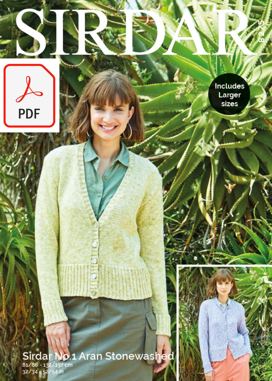 Sirdar 8275 Ladies Cardigans in Sirdar No.1 Aran Stonewashed (PDF) Knit in a Box 
