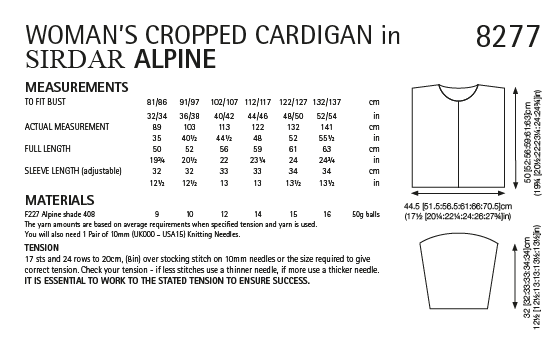 Sirdar 8277 Woman's Cropped Cardigan in Sirdar Apline (PDF) Knit in a Box