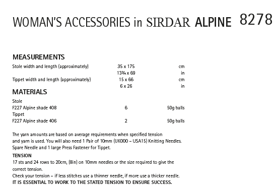 Sirdar 8278 Woman's Accessories in Sirdar Apline (PDF) Knit in a Box