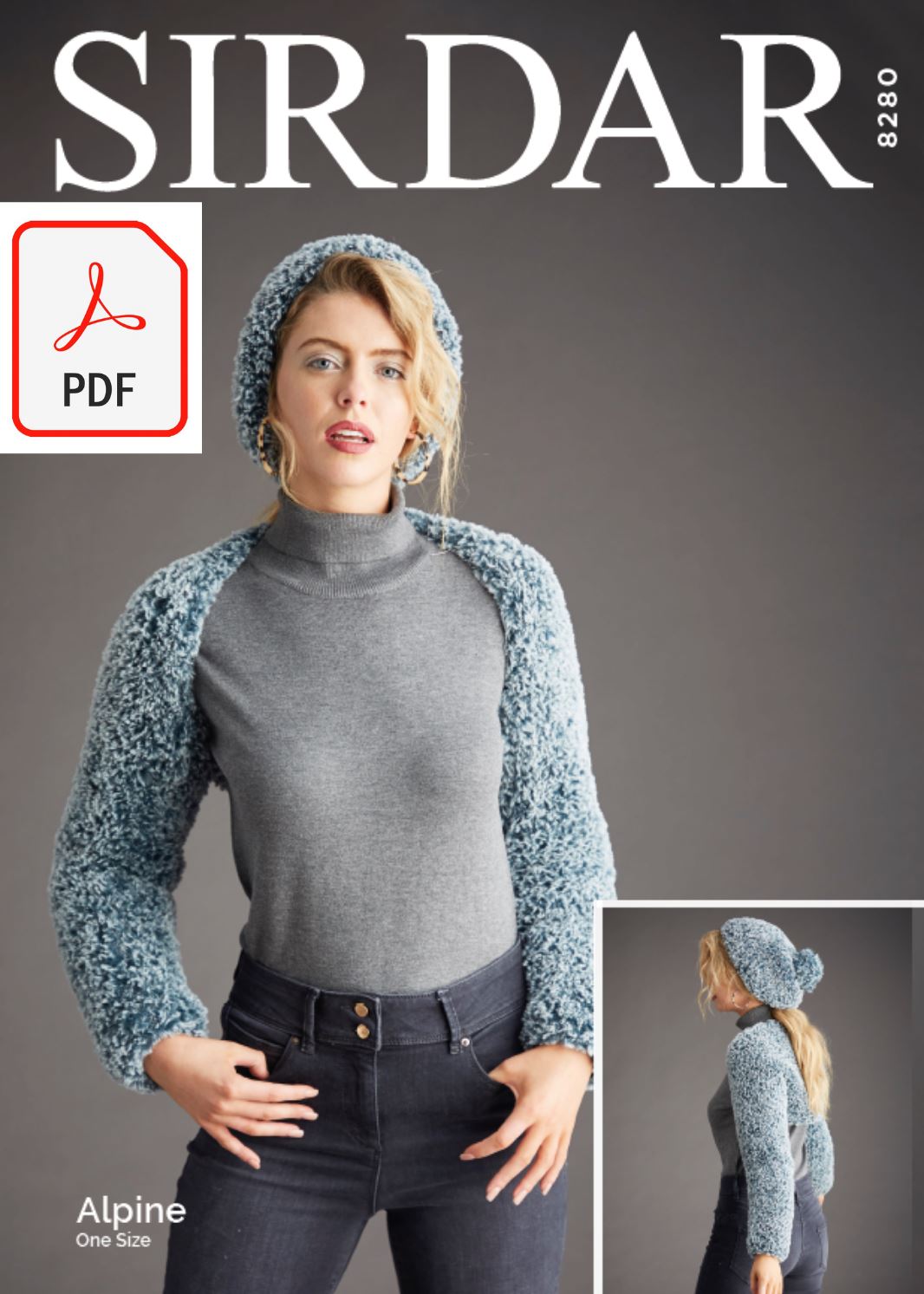 Sirdar 8280 Sleeve Shrug & Pull-On Hat in Sirdar Apline (PDF) Knit in a Box