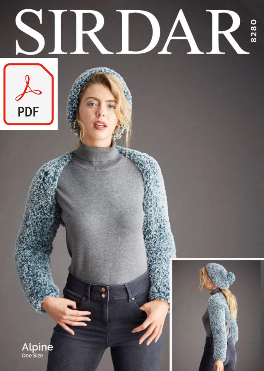 Sirdar 8280 Sleeve Shrug & Pull-On Hat in Sirdar Apline (PDF) Knit in a Box 