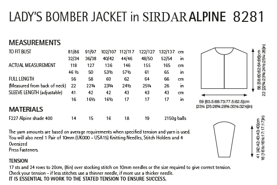 Sirdar 8281 Ladies Bomber Jacket in Sirdar Apline (PDF) Knit in a Box