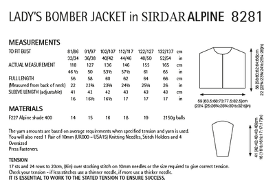 Sirdar 8281 Ladies Bomber Jacket in Sirdar Apline (PDF) Knit in a Box