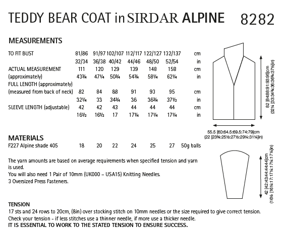 Sirdar 8282 Ladies Teddy Bear Coat in Snuggly Apline (PDF) Knit in a Box