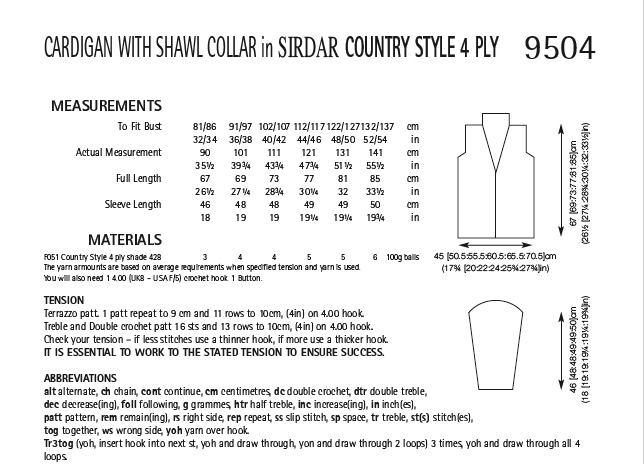 Sirdar 9504 Cardigan With Shawl Collar in Country Style 4 PLY (PDF) Knit in a Box