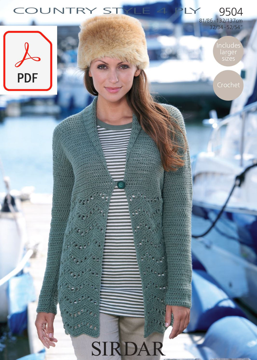 Sirdar 9504 Cardigan With Shawl Collar in Country Style 4 PLY (PDF) Knit in a Box 