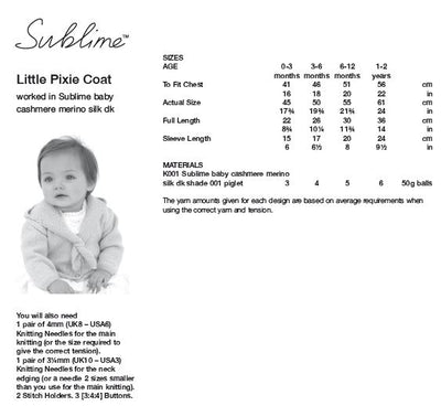 Sirdar Sublime 6019 Little Pixie Coat in Baby Cashmere Merino Silk DK (PDF) Knit in a Box
