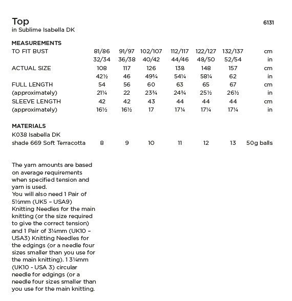 Sirdar Sublime 6131 Ladies Top in Sublime Isabella DK (PDF) Knit in a Box