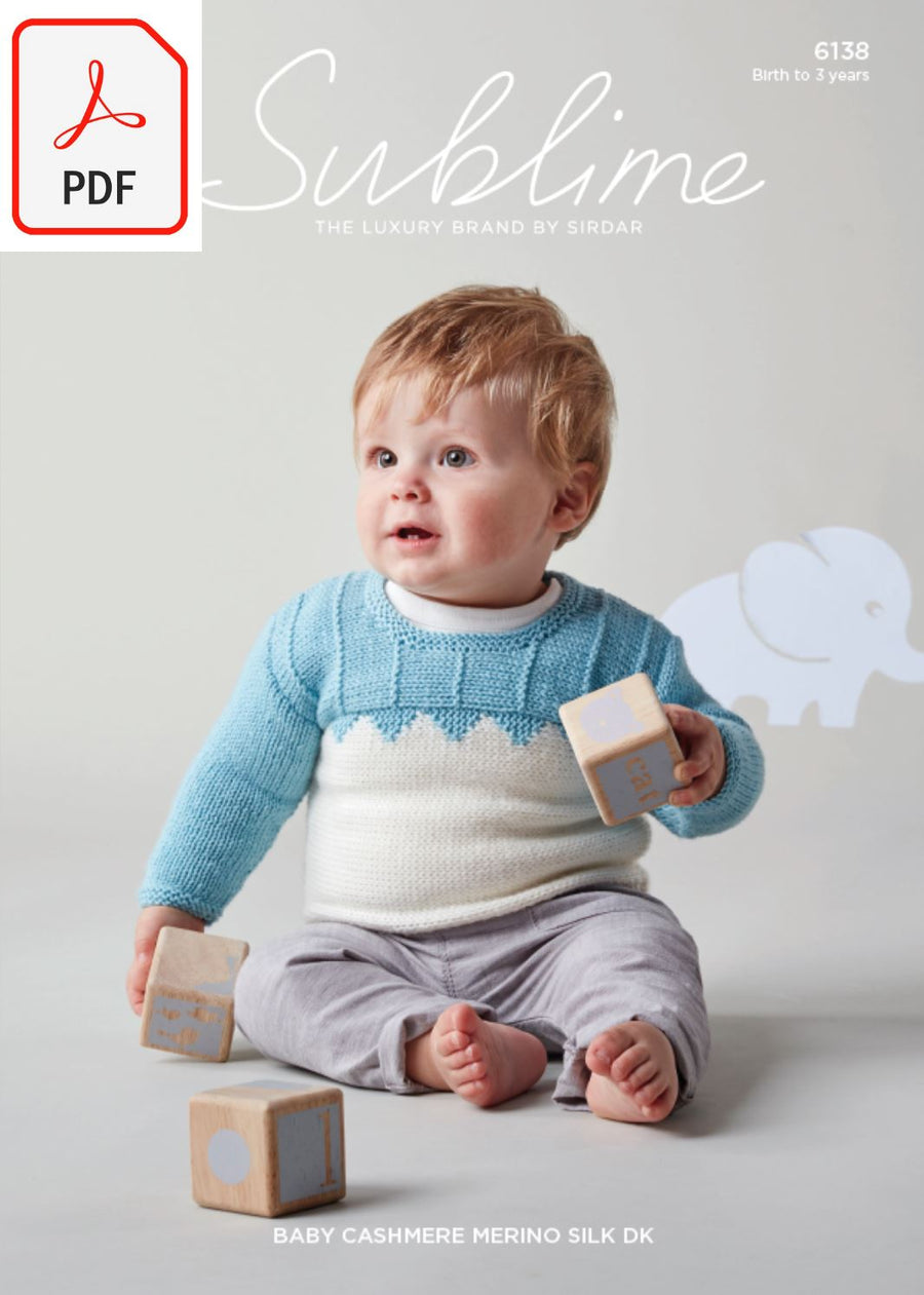 Sirdar Sublime 6138 Baby's Sweater in Baby Cashmere Merino Silk DK (PDF) Knit in a Box 